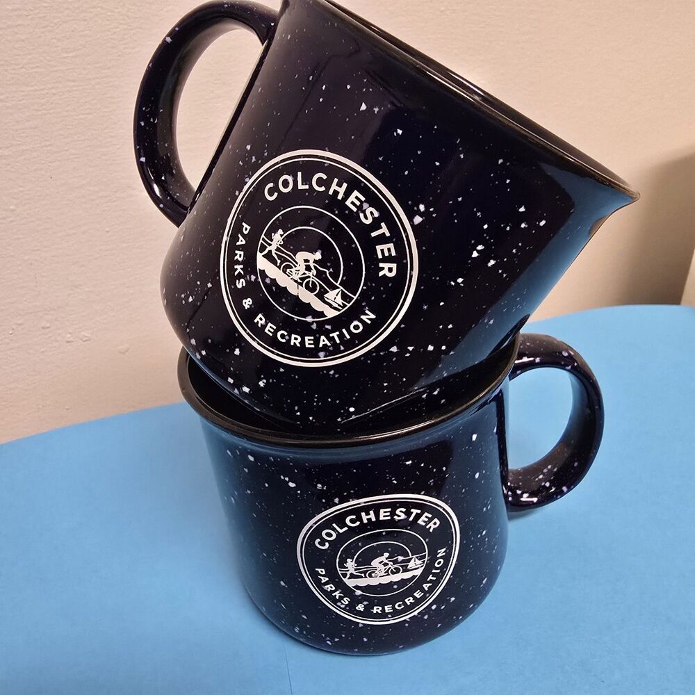 Colchester Parks & Recreation LG Dark Blue Speckled Coffee Mugs (2)